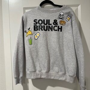 SoulCycle Gray Crewneck Sweater with Fun Patches